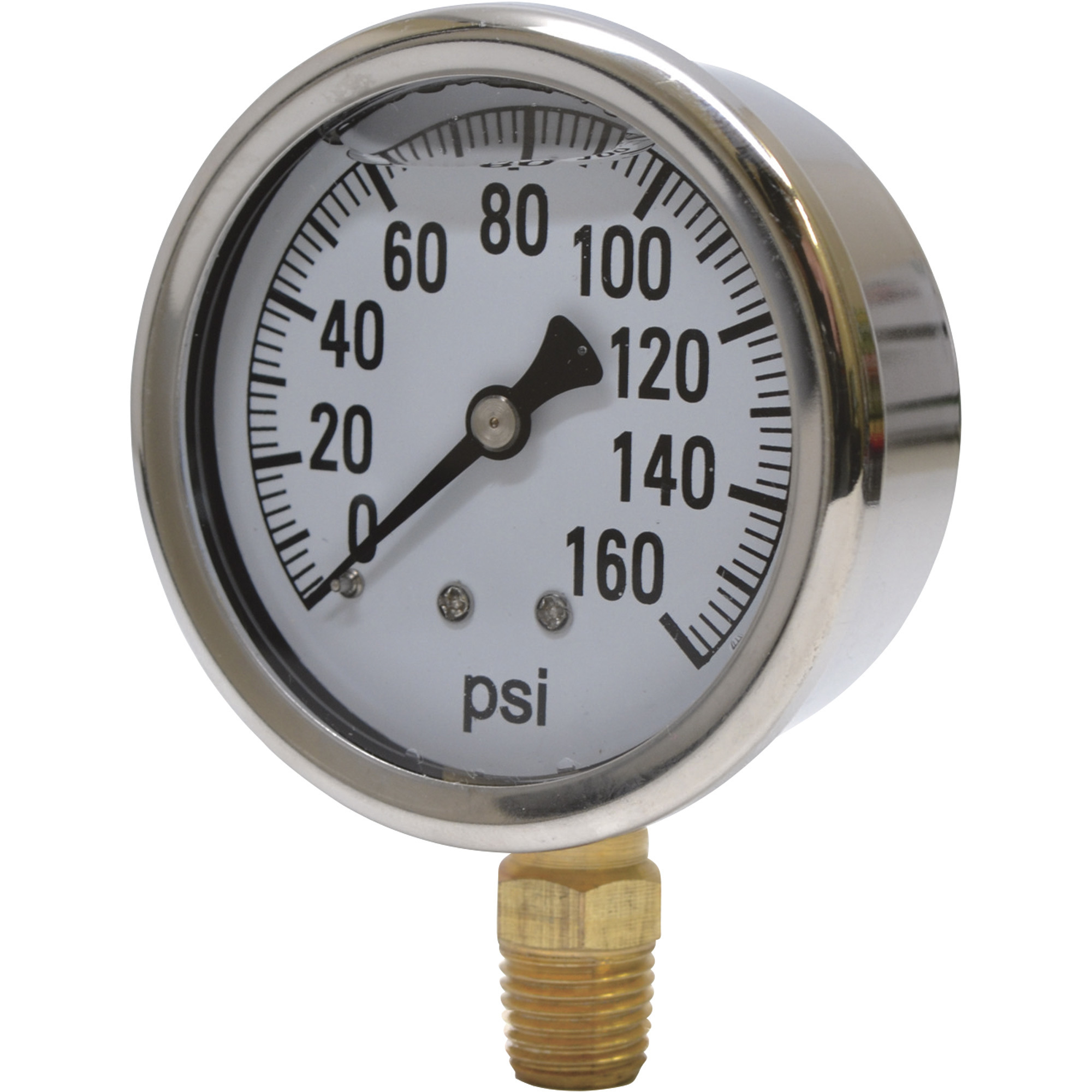 Valley Industries, 2.5in. Bottom Mt Gauge 160PSI, Case Material Stainless Steel, Min. Operating Pressure 0 PSI, Max. Operating Pressure 160 PSI, Model# 2141GXB160